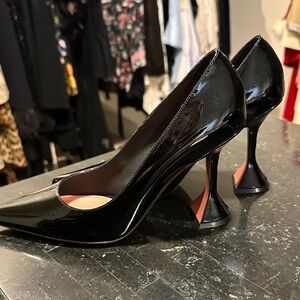 Amina Muaddi Black Patent Leather Heels